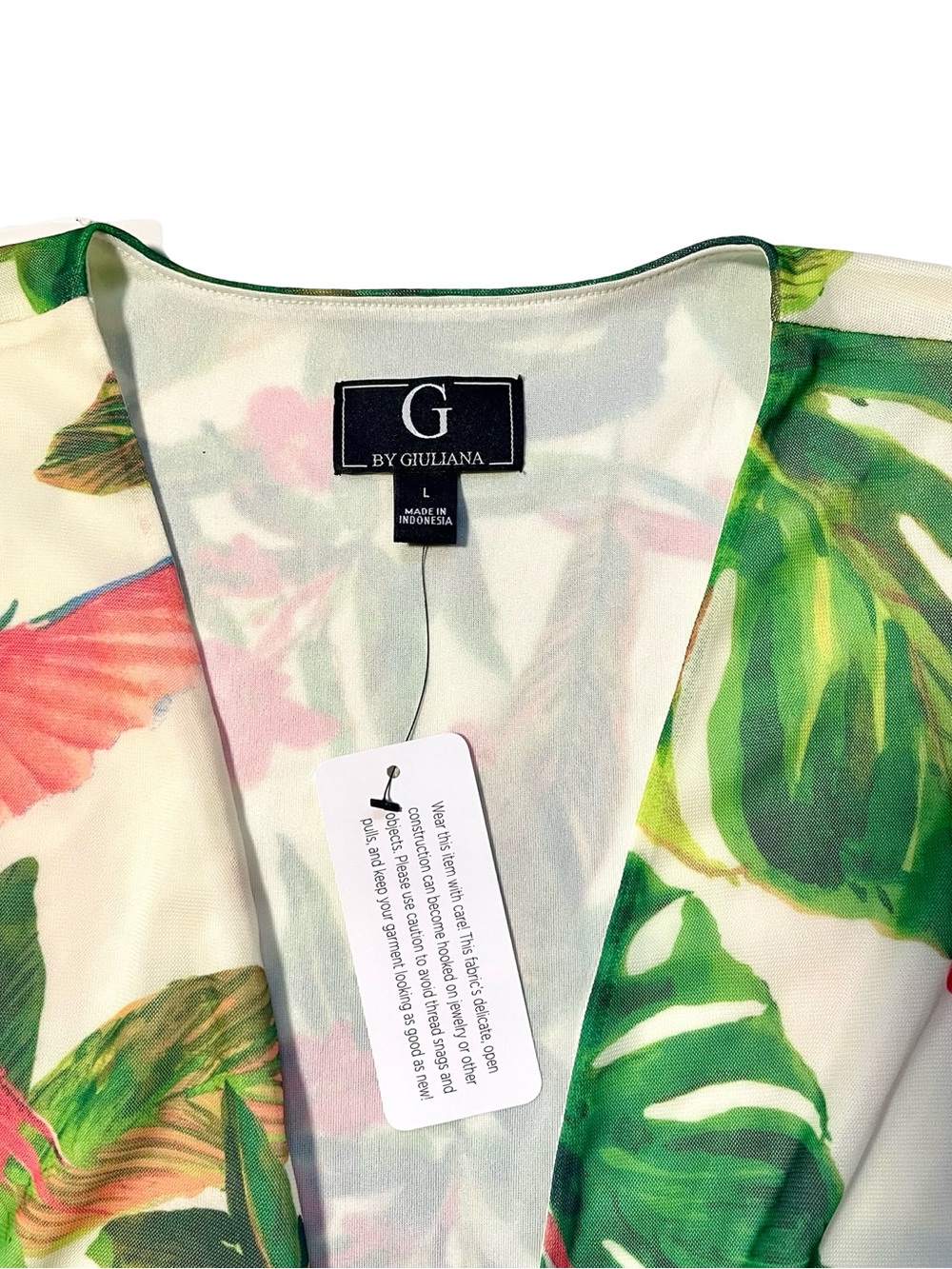 NWT G by Giuliana Tropical Bird Floral Tie Front Top - Picture 3 of 5